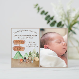 Woodland Animals Camping Custom New Baby Photo Card