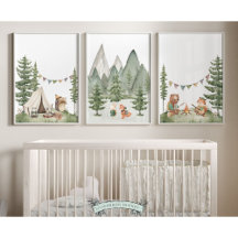 Woodland Animals Camping Nursery Prints