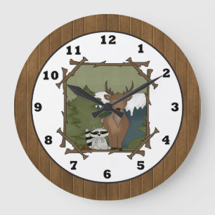 Woodland animals cartoon wall clock