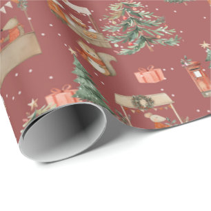 Woodland animals celebrating Xmas - amber Wrapping Paper