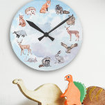 Woodland Animals Children's Room Deer Fox Rabbit Round Clock<br><div class="desc">This design was created though digital art. It may be personalized in the area provide or customizing by choosing the click to customize further option and changing the name, initials or words. You may also change the text colour and style or delete the text for an image only design. Contact...</div>