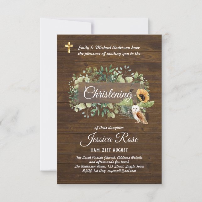 Woodland Animals Christening Invite Baptism  (Front)