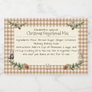 Woodland Animals Christmas Baking Mix Gingham Food Label
