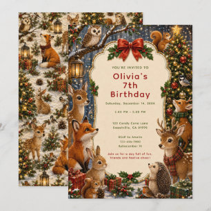 Woodland Animals Christmas Birthday Invitation