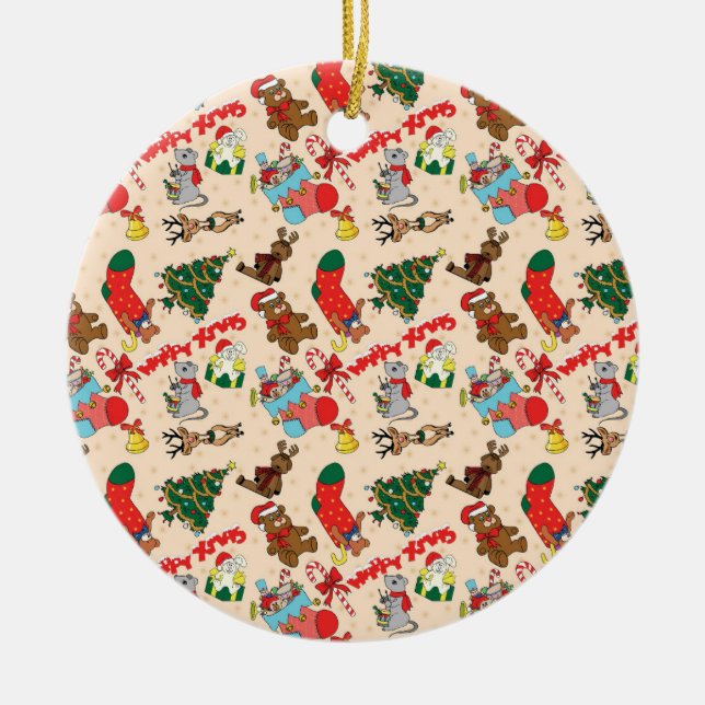 Woodland Animals  Christmas Ceramic Ornament (Front)