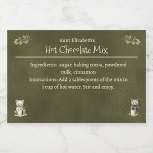 Woodland Animals Christmas Hot Cocoa Mix Green Food Label