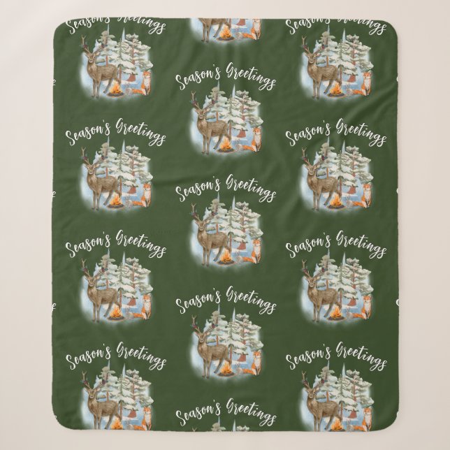 Woodland Animals Christmas Medium Sherpa Blanket (Front)