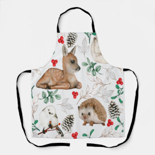 Woodland animals Christmas pattern Nordic Apron