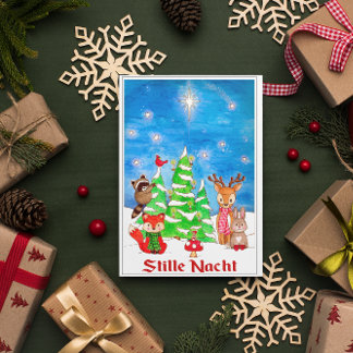 Woodland Animals Christmas Tree Stille Nacht  Holiday Card