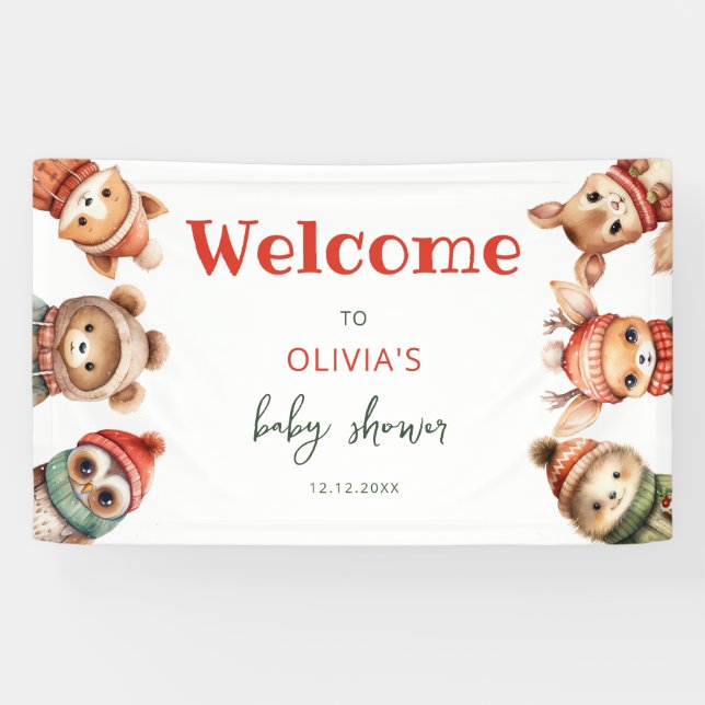 Woodland Animals Christmas Winter Baby Shower Banner (Horizontal)