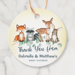 Woodland animals circle thank you tags. Forest. Favour Tags