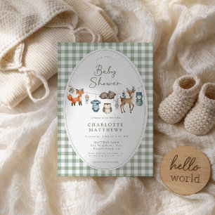 Woodland Animals Clothesline Baby Shower Invitation