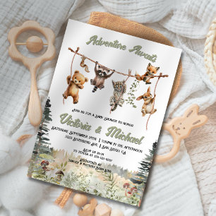 Woodland Animals Clothesline Forest Baby Shower Invitation