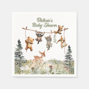 Woodland Animals Clothesline Forest Baby Shower Napkin
