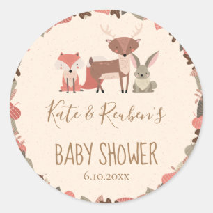 Woodland Animals Couples Baby Shower Classic Round Sticker