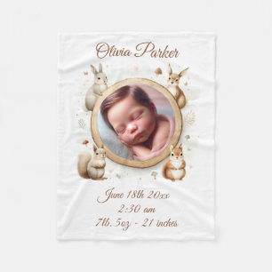 Woodland Animals Customizable Birth Announcement  Fleece Blanket