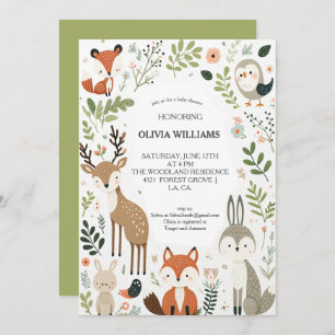 Woodland Animals Cute Baby Shower Invitation
