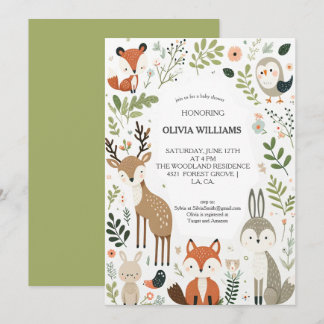Woodland Animals Cute Baby Shower Invitation