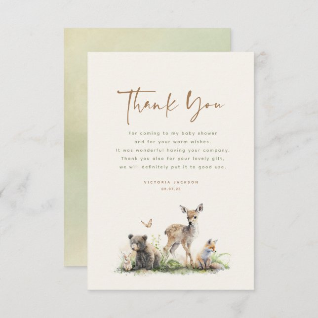 Woodland Animals Cute Thank You (Front/Back)