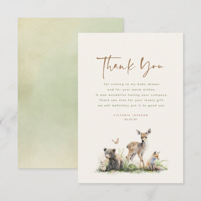 Woodland Animals Cute Thank You Card (Front/Back)