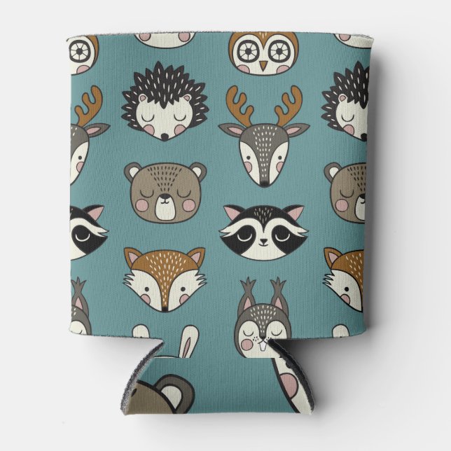 Woodland Animals Cute Vintage Pattern Can Cooler (Front)