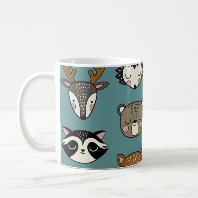 Woodland Animals Cute Vintage Pattern Coffee Mug (Left)