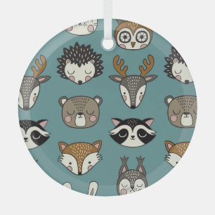 Woodland Animals Cute Vintage Pattern Glass Ornament
