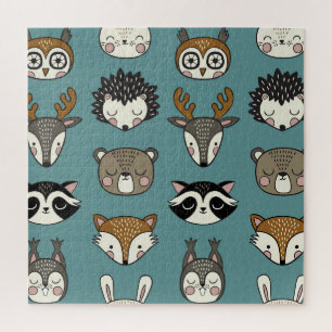 Woodland Animals Cute Vintage Pattern Jigsaw Puzzle