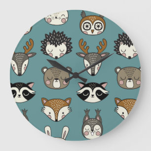 Woodland Animals Cute Vintage Pattern Large Clock