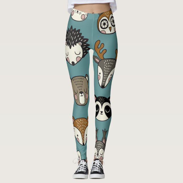Woodland Animals Cute Vintage Pattern Leggings (Front)