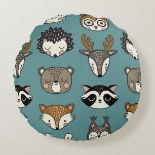Woodland Animals Cute Vintage Pattern Round Pillow