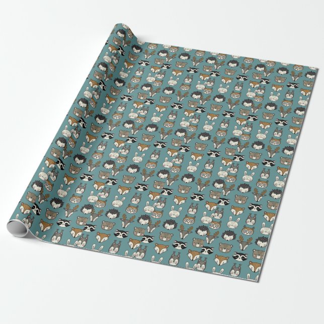 Woodland Animals Cute Vintage Pattern Wrapping Paper (Unrolled)
