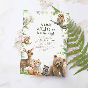 Woodland Animals Cute Wild One Baby Shower Invitation