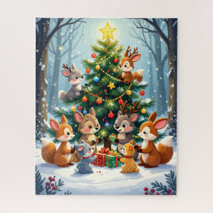Woodland Animals Decorating Christmas Tree Jigsaw Puzzle