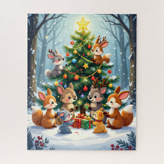 Woodland Animals Decorating Christmas Tree Jigsaw Puzzle