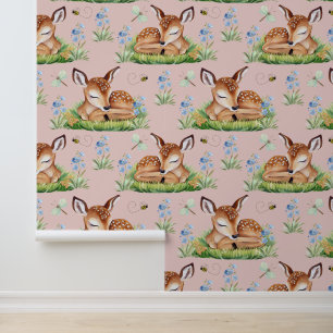 Woodland Animals Deer Fawn Baby Girl Nursery  Wallpaper