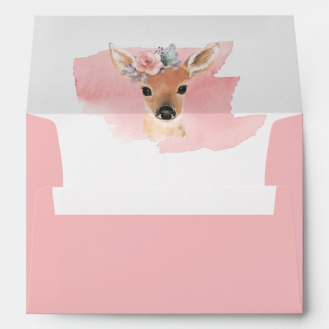 Woodland Animals Deer Watercolor Script Baby Envelope (Back (Bottom))