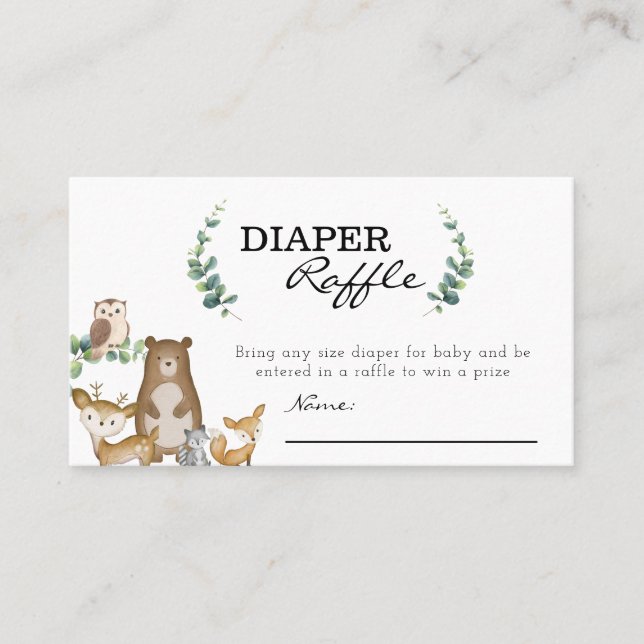 Woodland Animals Diaper Raffle Card (Front)