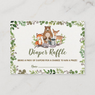 Woodland Animals Diaper Raffle Greenery Forest Enclosure Card