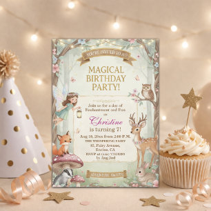 Woodland Animals Fairy 7th Birthday Party Invitation