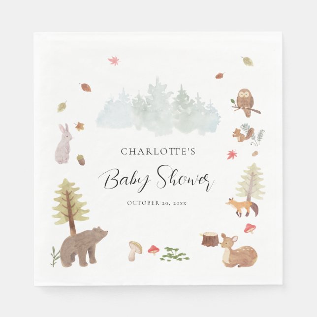 Woodland Animals Fall Baby Shower Paper Napkin (Front)