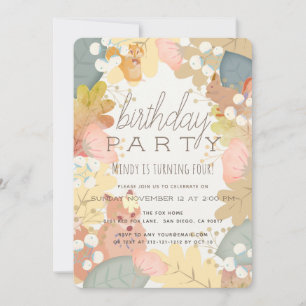 Woodland Animals Fall Foliage Birthday Invitation
