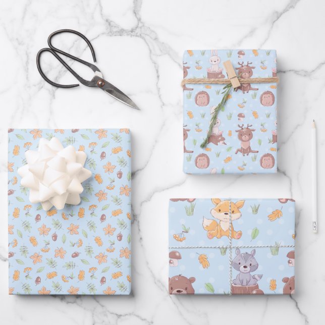 Woodland Animals Fall Wrapping Paper Sheet (Front)