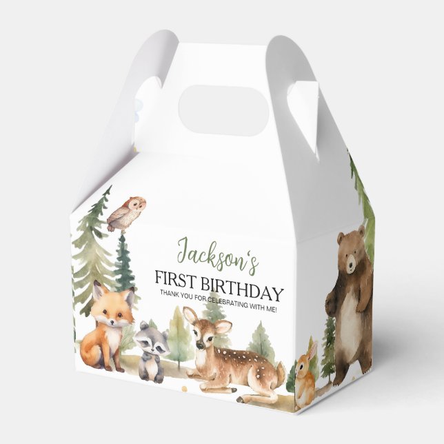 Woodland Animals First Birthday Thank You  Favor Box (Front Side)