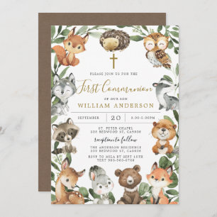 Woodland Animals First Communion Invitation