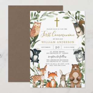 Woodland Animals First Communion Invitation