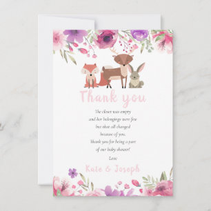 Woodland Animals Floral Baby Shower Thank You Poem Card