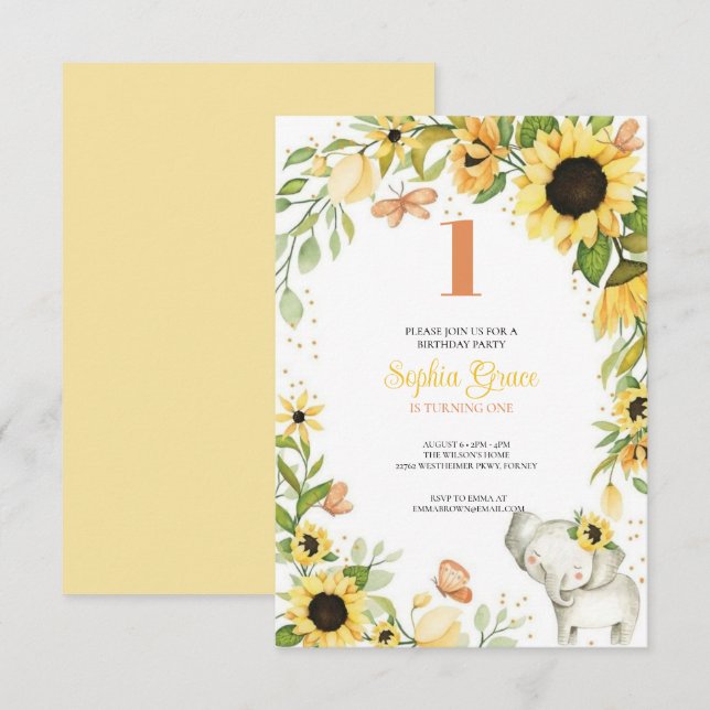 Woodland Animals Floral Rubor First Birthbirthday Invitation (Front/Back)