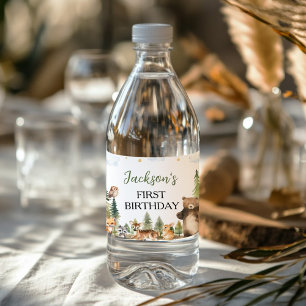 Woodland Animals Forest 1st Birthday Water Bottle Label