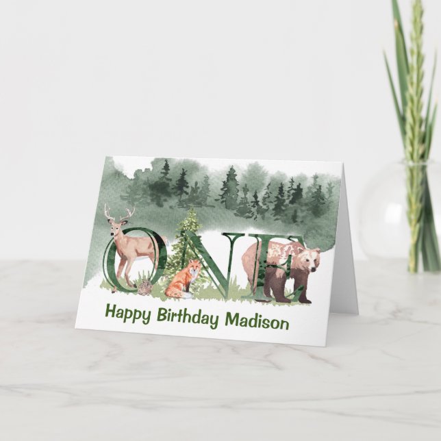 Woodland Animals Forest 1st First Birthday One Card (Front)